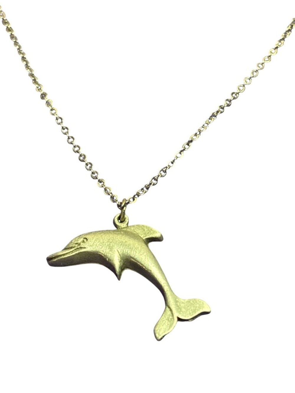 Vintage 80s Silvertone Dolphin Pendant Necklace Spring Ring Clasp 18 inches Long
